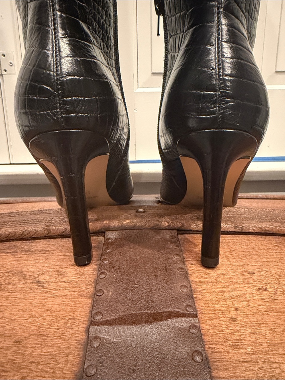 Nine West Black Croc-Embossed Pointed-Toe Over-the-Knee Boots - Picture 3 of 4